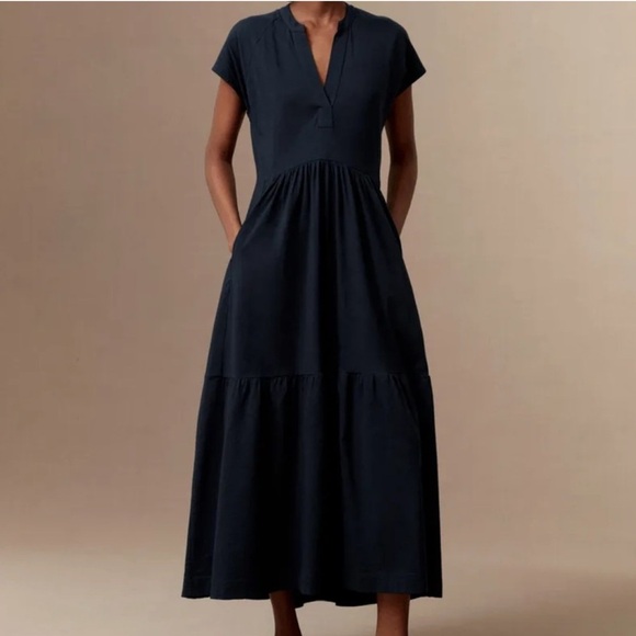 ME+EM Open Collar Tiered Maxi Dress in Navy 12 - Picture 4 of 13